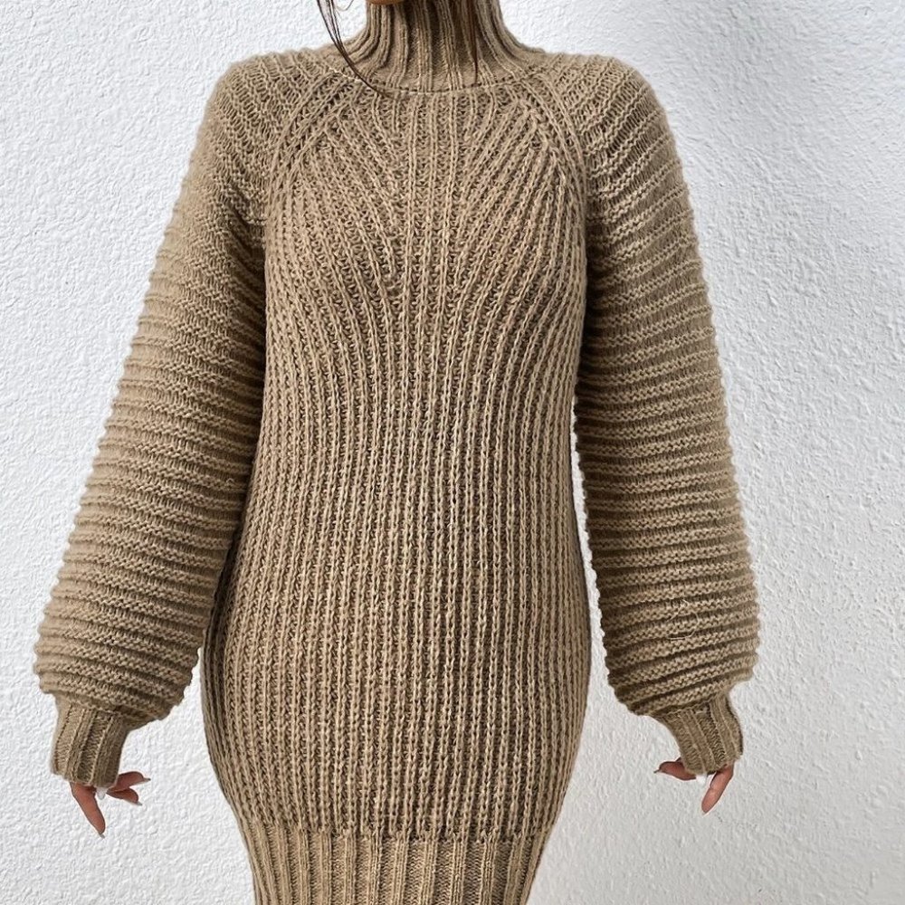 Tan Womens Sweater Dress - Picture 5 of 6